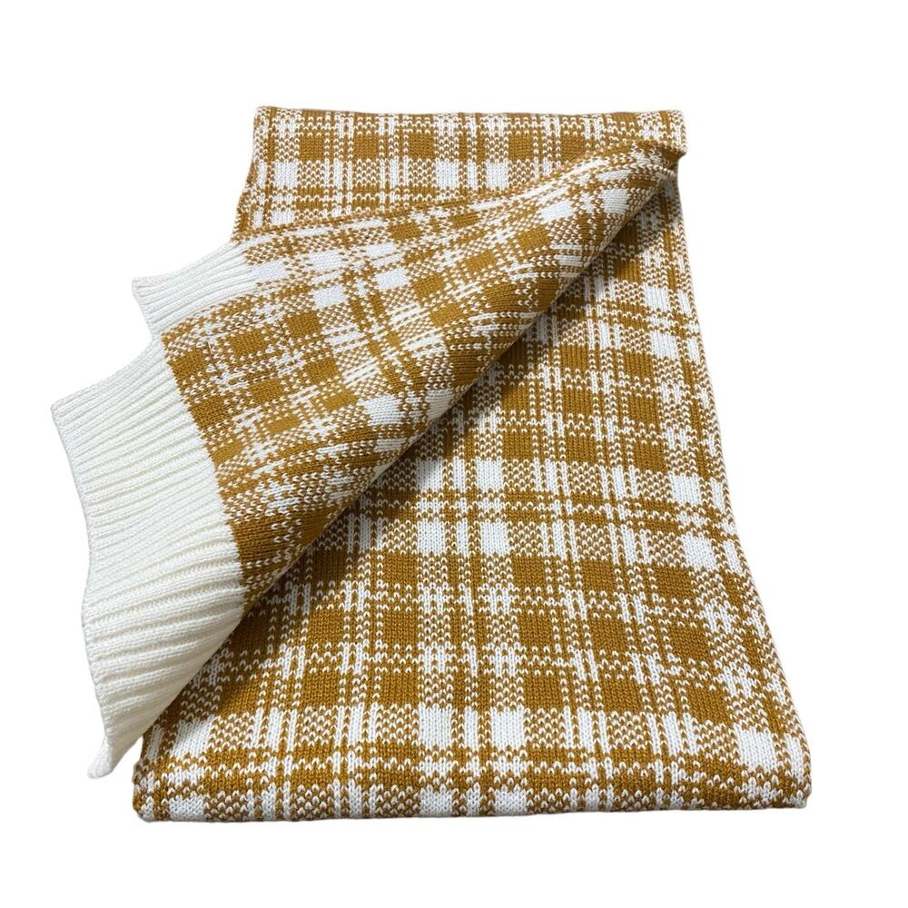 Timberland Plaid Scarf Brown White Acrylic NEW